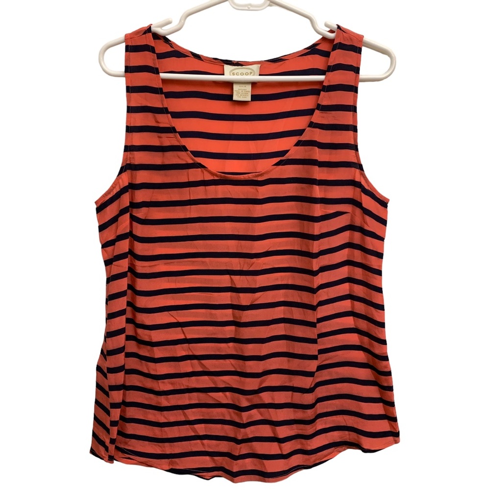 Silk Striped Tank Coral Navy Lightweight Sleeveless Top